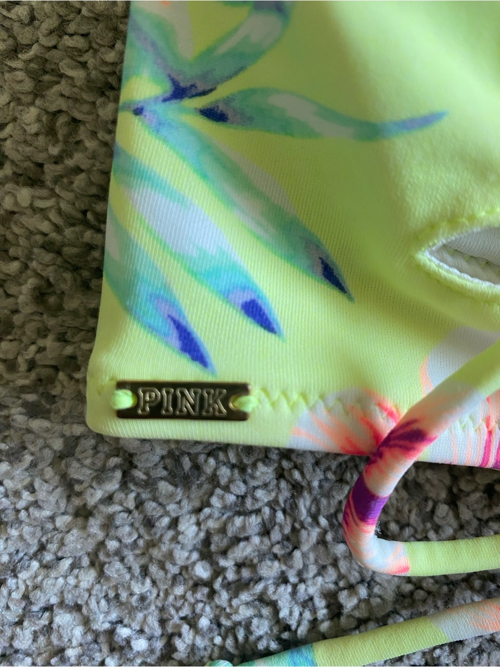 PINK Victoria's Secret Neon Yellow Floral Halter Bikini Top - Picture 3 of 5